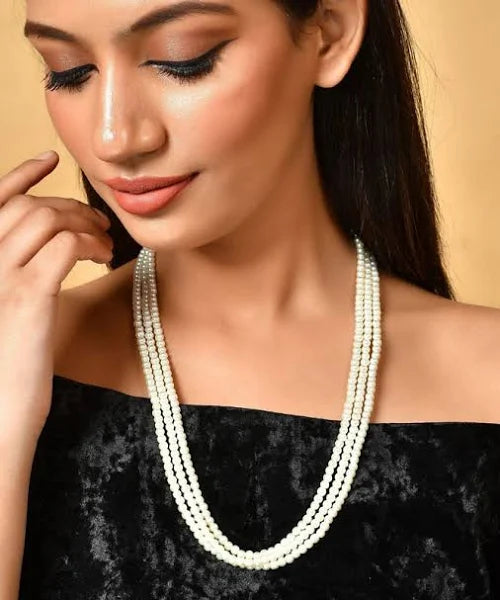 Gold Plated Premium Quality Creame Pearls Beaded Multilayered Necklace